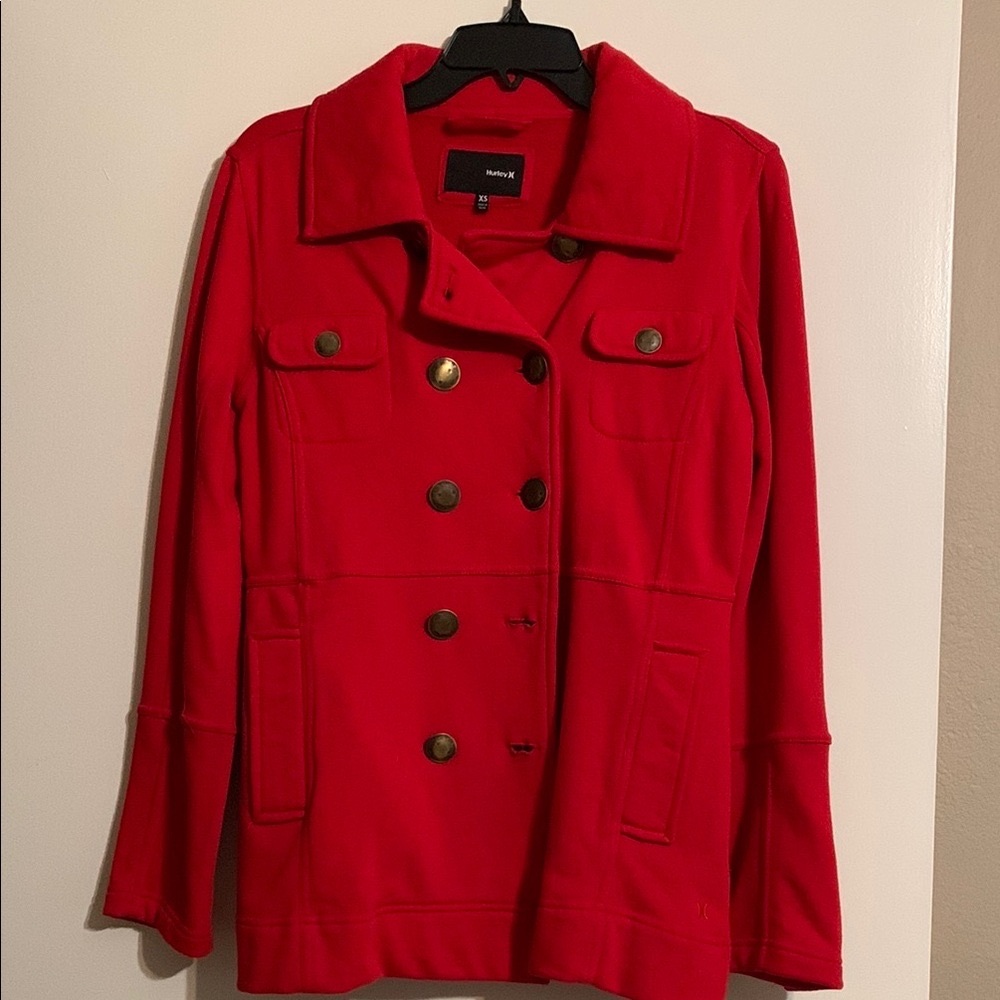 Hurley Red Pea Coat Classic Style